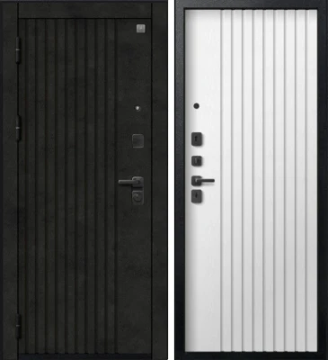 Дверь V-15 Черный муар + Бетон темный - Софт ясень белый